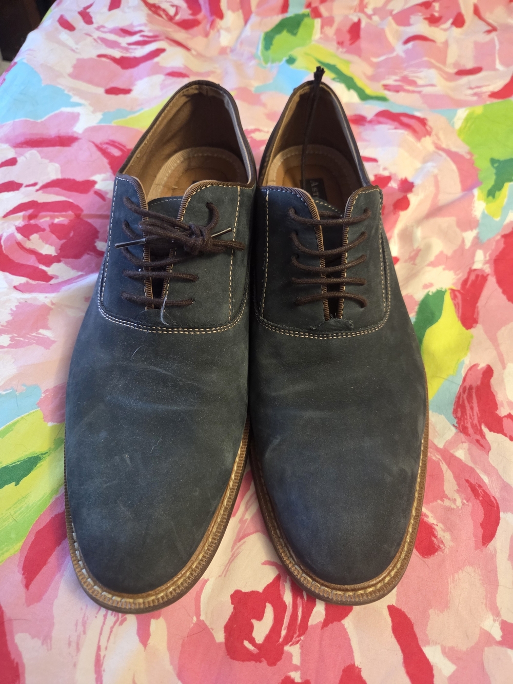 Men's Casual Blue Suede Derby Shoes